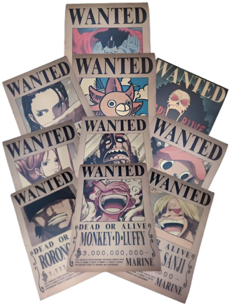Pack Équipage Luffy 10 Mugiwara format A3 papier vieilli - Wanted Store One Piece