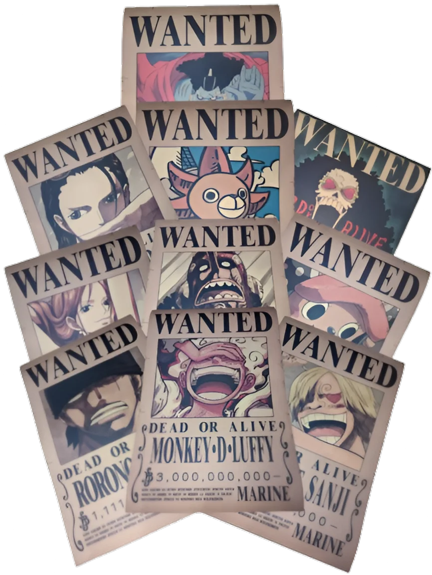 Pack Équipage Luffy 10 Mugiwara format A3 papier vieilli - Wanted Store One Piece