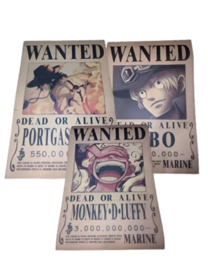 affiches-de-recherche-3-freres Pack 3 Frères Luffy Ace Sabo format A3 papier vieilli - Wanted Store One Piece