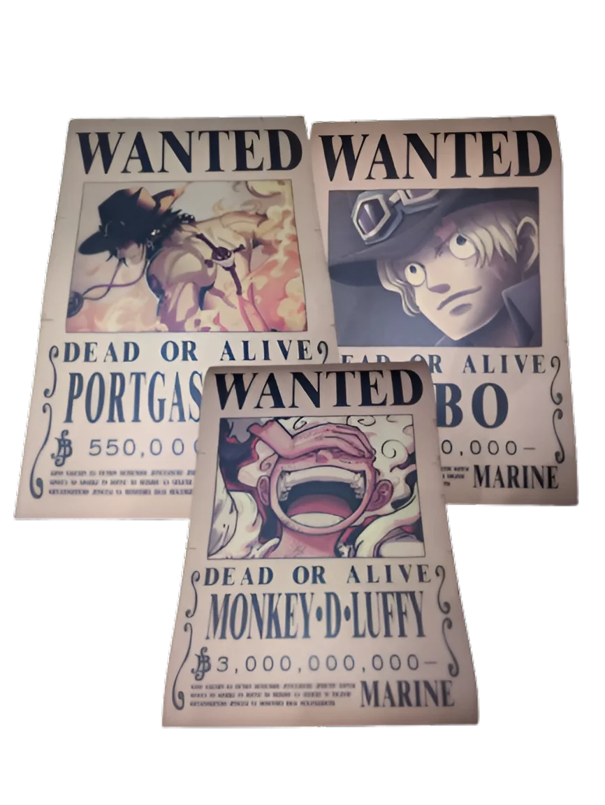 Pack 3 Frères Luffy Ace Sabo format A3 papier vieilli - Wanted Store One Piece
