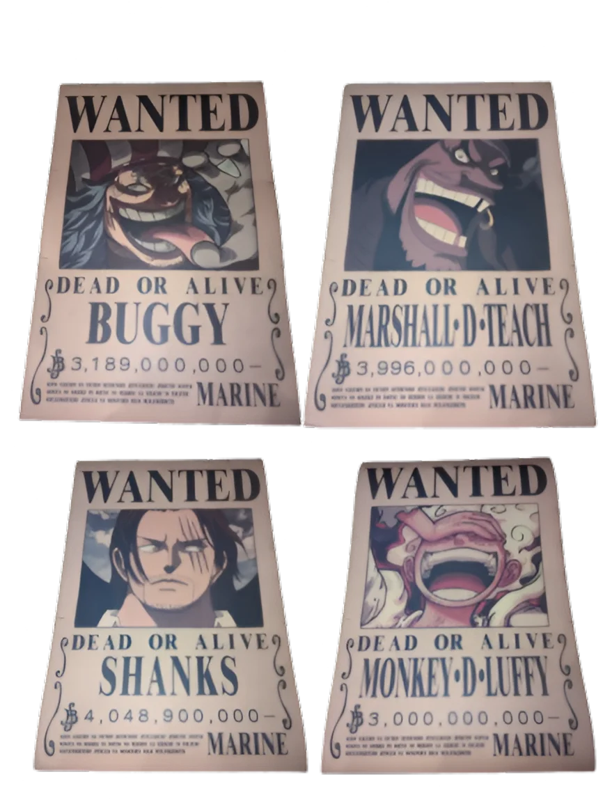 Pack 4 Yonkos Empereurs des Mers format A3 papier vieilli - Wanted Store One Piece