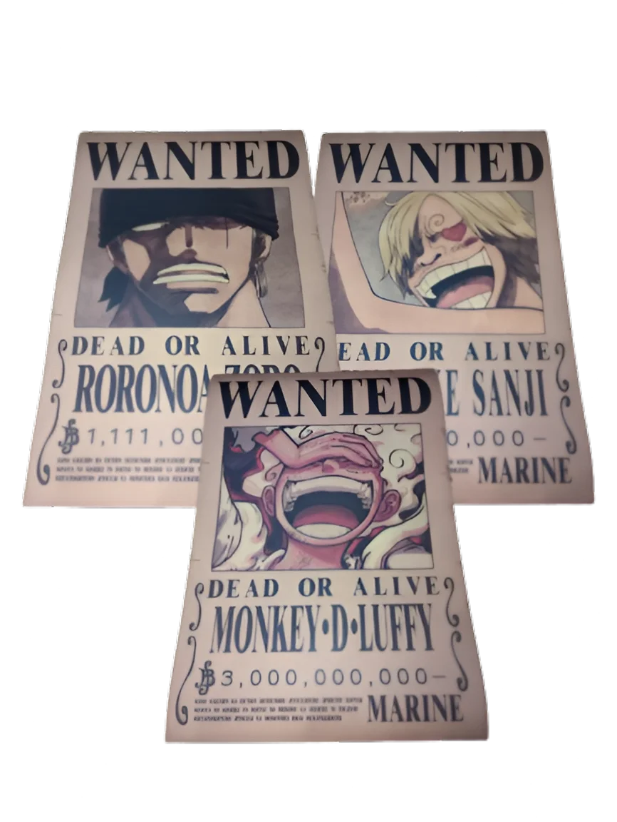 Pack Monster Trio Luffy Zoro Sanji format A3 papier vieilli - Wanted Store One Piece