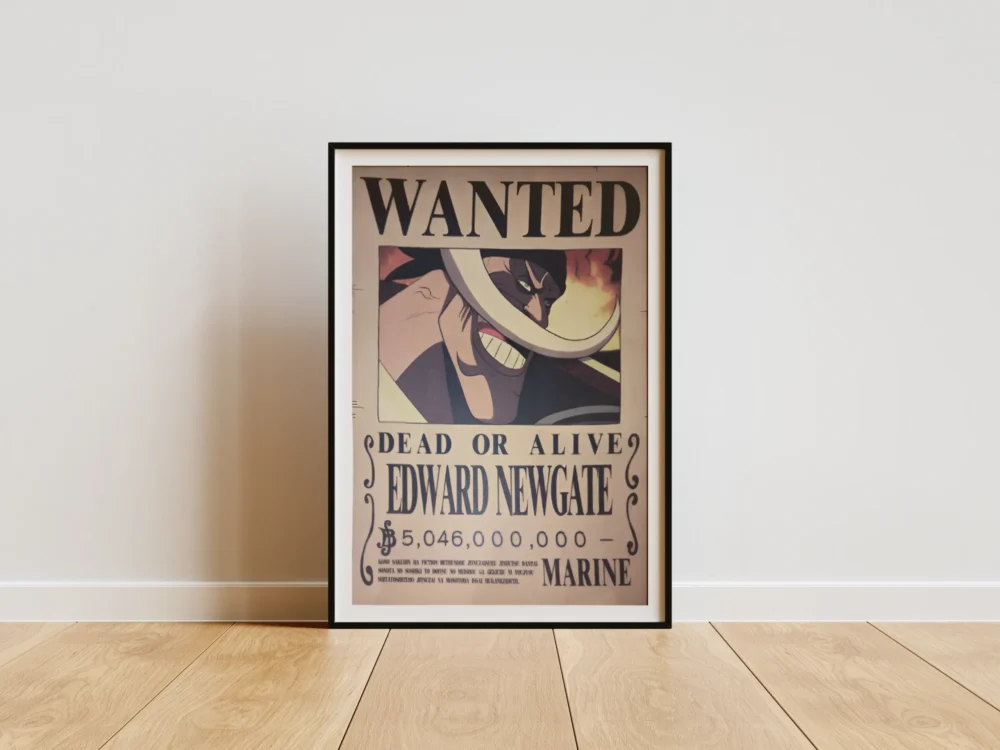 Barbe-Blanche Affiche Wanted Edward Newgate Barbe Blanche 5,046 milliards ฿ - One Piece format A3 papier vieilli