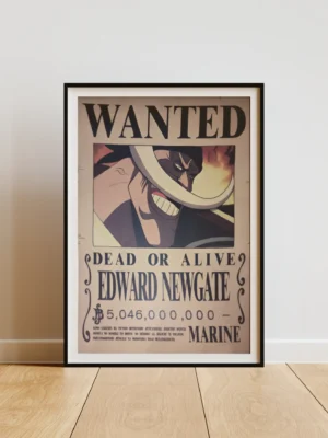 Barbe-Blanche Affiche Wanted Edward Newgate Barbe Blanche 5,046 milliards ฿ - One Piece format A3 papier vieilli