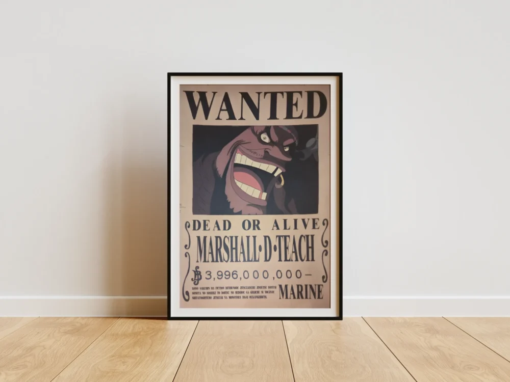Barbe-Noire Affiche Wanted Marshall D. Teach Barbe Noire 3,996 milliards ฿ - One Piece format A3 papier vieilli
