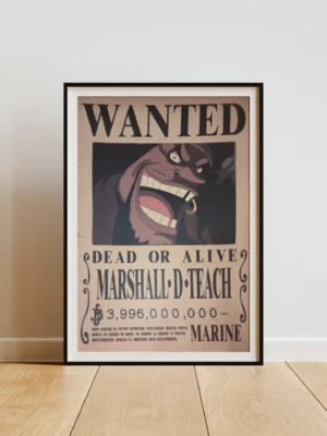 Barbe-Noire Affiche Wanted Marshall D. Teach Barbe Noire 3,996 milliards ฿ - One Piece format A3 papier vieilli