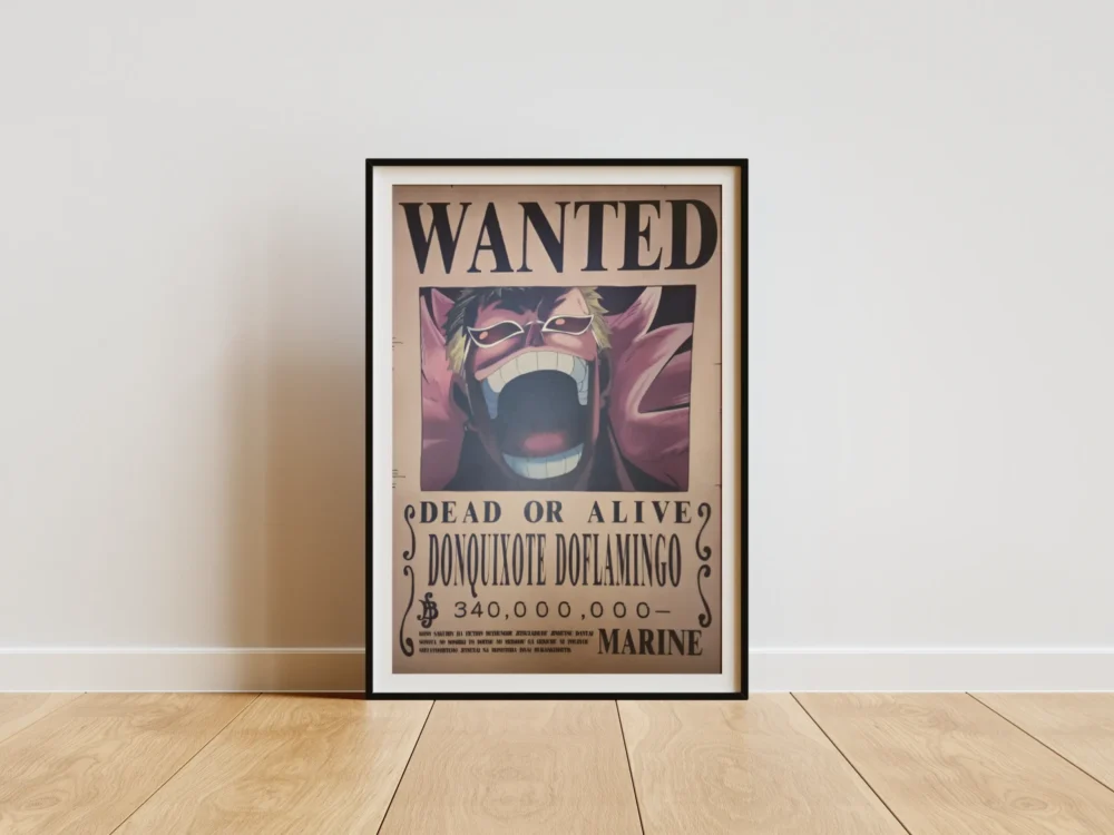 Doflamingo Affiche Wanted Donquixote Doflamingo 340 millions ฿ - One Piece format A3 papier vieilli