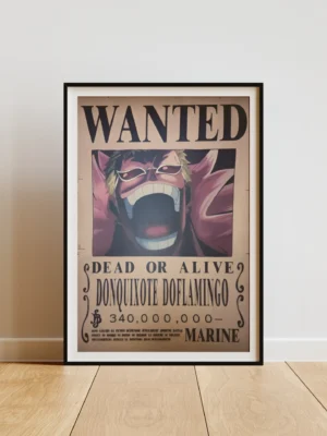 Doflamingo Affiche Wanted Donquixote Doflamingo 340 millions ฿ - One Piece format A3 papier vieilli