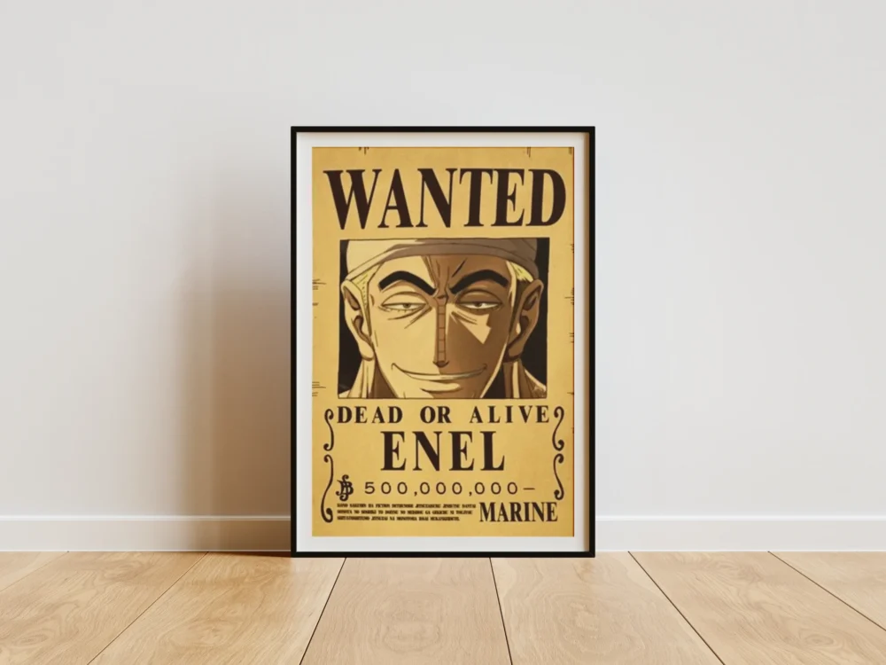 Ener Affiche Wanted Enel Dieu de Skypiea - One Piece format A3 papier vieilli