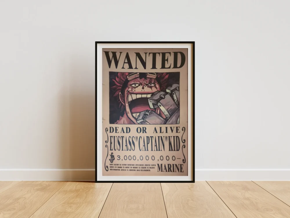 Eustass-Kid Affiche Wanted Eustass Captain Kid 3 milliards ฿ - One Piece format A3 papier vieilli