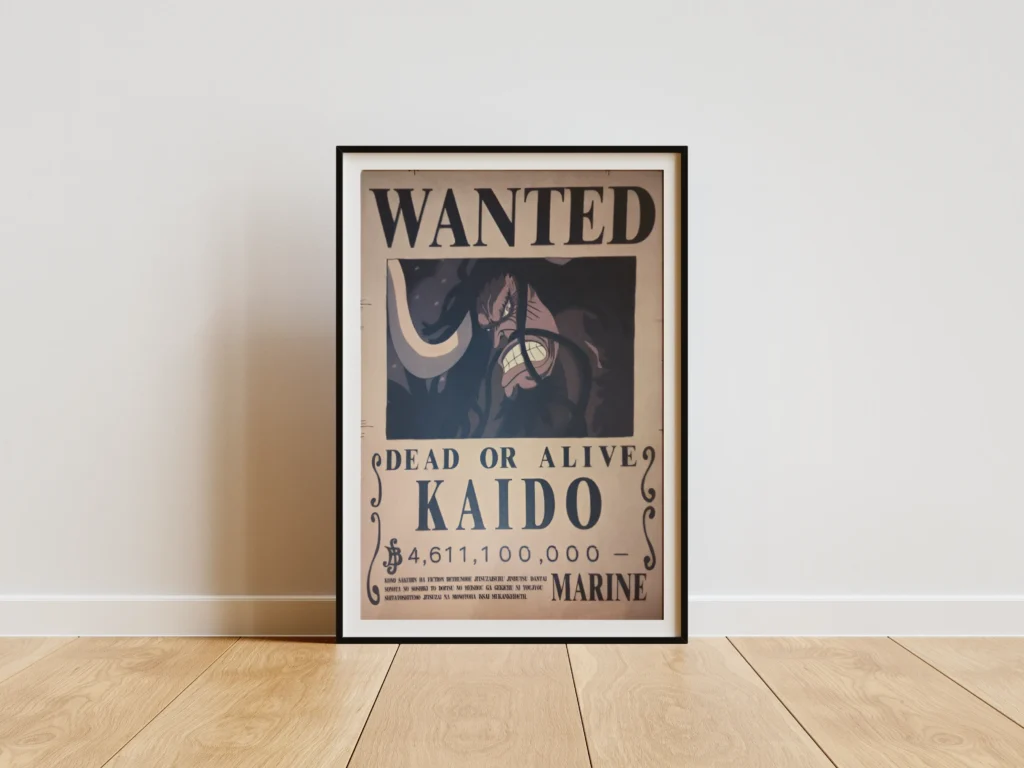 Affiche Wanted Kaido des Cent Bêtes 4,611 milliards ฿ - One Piece format A3 papier vieilli