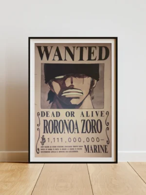 Roronoa-Zoro Affiche Wanted Roronoa Zoro 1,111 milliard ฿ - One Piece format A3 papier vieilli