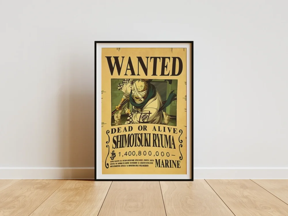 Ryuma Affiche Wanted Shimotsuki Ryuma Samouraï - One Piece format A3 papier vieilli
