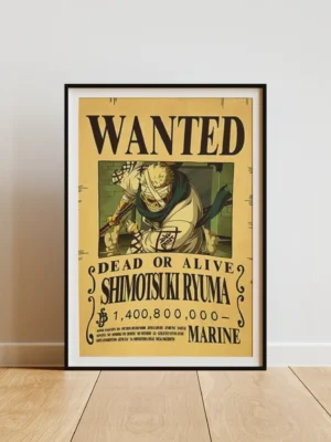 Ryuma Affiche Wanted Shimotsuki Ryuma Samouraï - One Piece format A3 papier vieilli