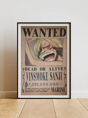 Sanji Affiche Wanted Vinsmoke Sanji Black Leg 1,032 milliard ฿ - One Piece format A3 papier vieilli