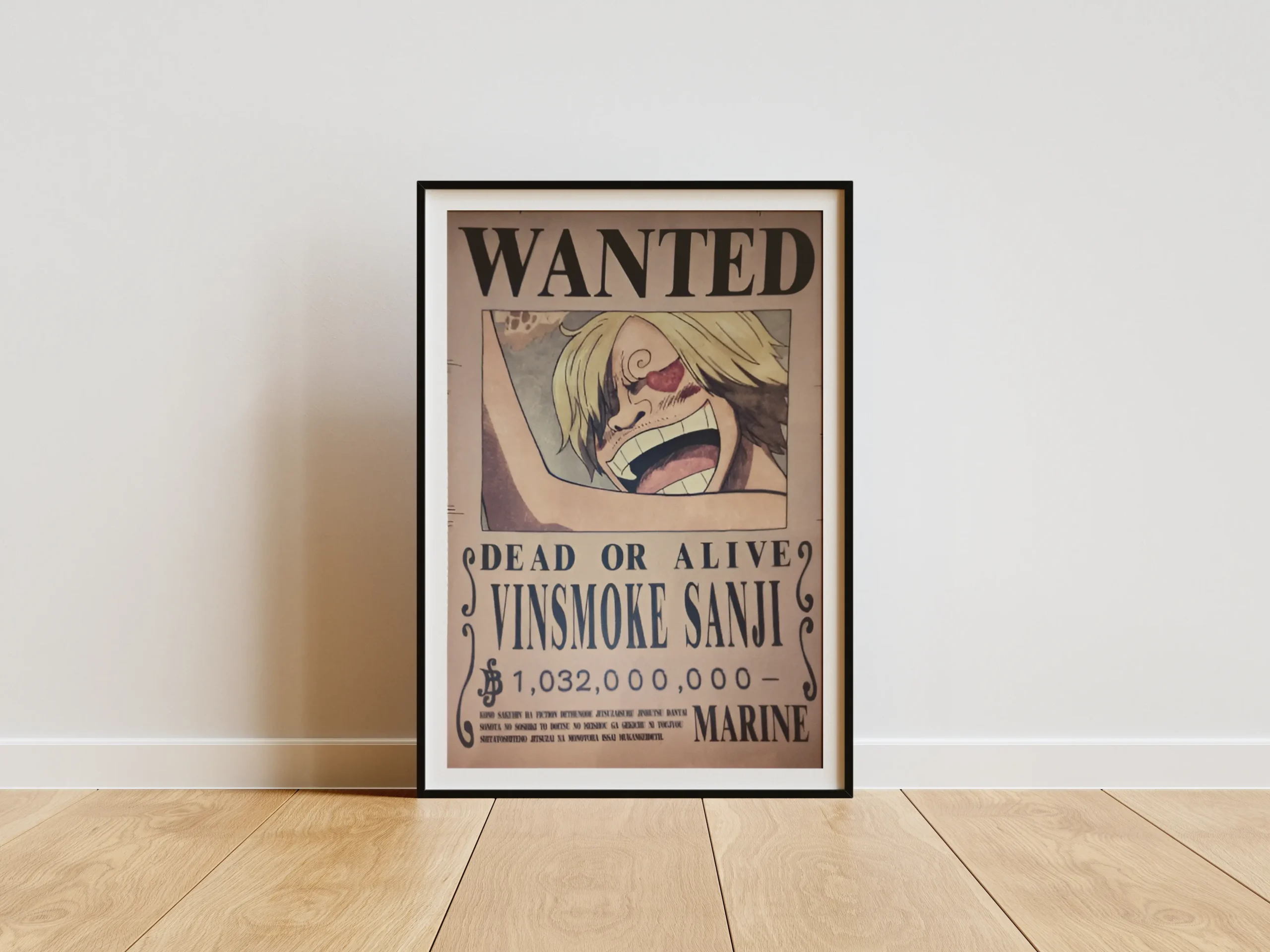 Affiche Wanted Vinsmoke Sanji Black Leg 1,032 milliard ฿ - One Piece format A3 papier vieilli