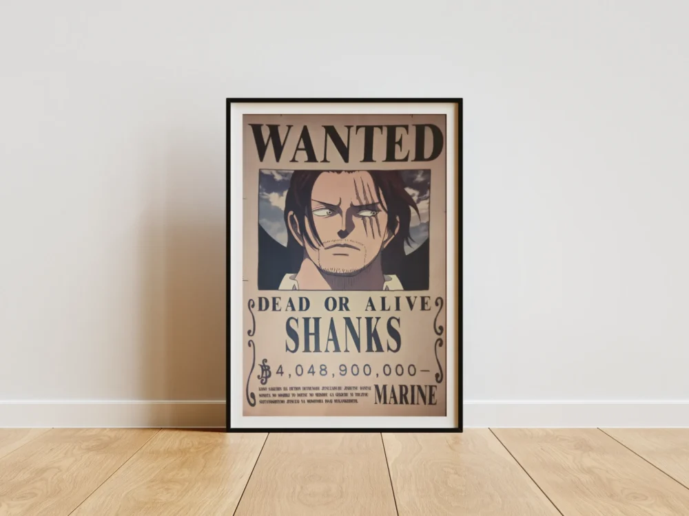 Shanks Affiche Wanted Shanks le Roux 4,048 milliards ฿ - One Piece format A3 papier vieilli