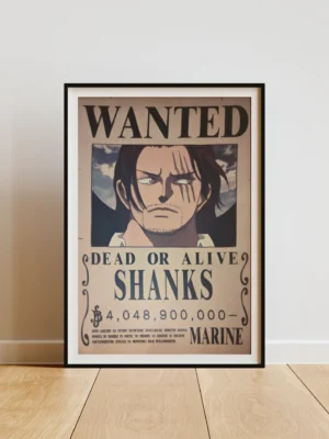 Shanks Affiche Wanted Shanks le Roux 4,048 milliards ฿ - One Piece format A3 papier vieilli