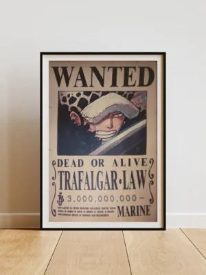 Trafalgar-Law Affiche Wanted Trafalgar D. Water Law 3 milliards ฿ - One Piece format A3 papier vieilli