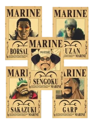 affiches-marine Pack Marine Amiraux Akainu Aokiji Kizaru format A3 papier vieilli - Wanted Store One Piece