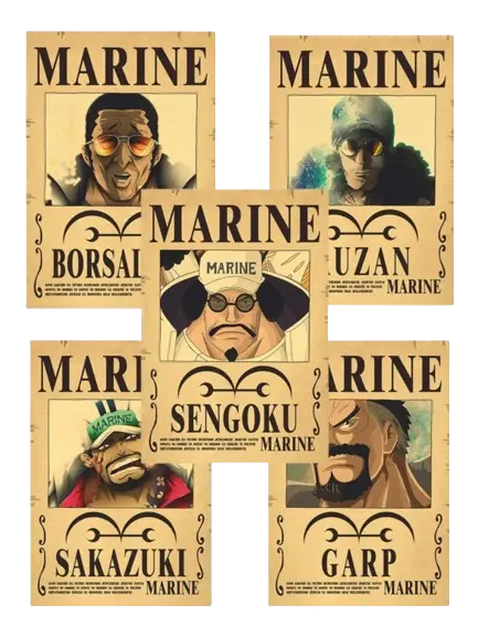 affiches-marine Pack Marine Amiraux Akainu Aokiji Kizaru format A3 papier vieilli - Wanted Store One Piece