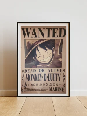 monkey-d-luffy Affiche Wanted Monkey D. Luffy 1,5 milliard ฿ - One Piece format A3 papier vieilli