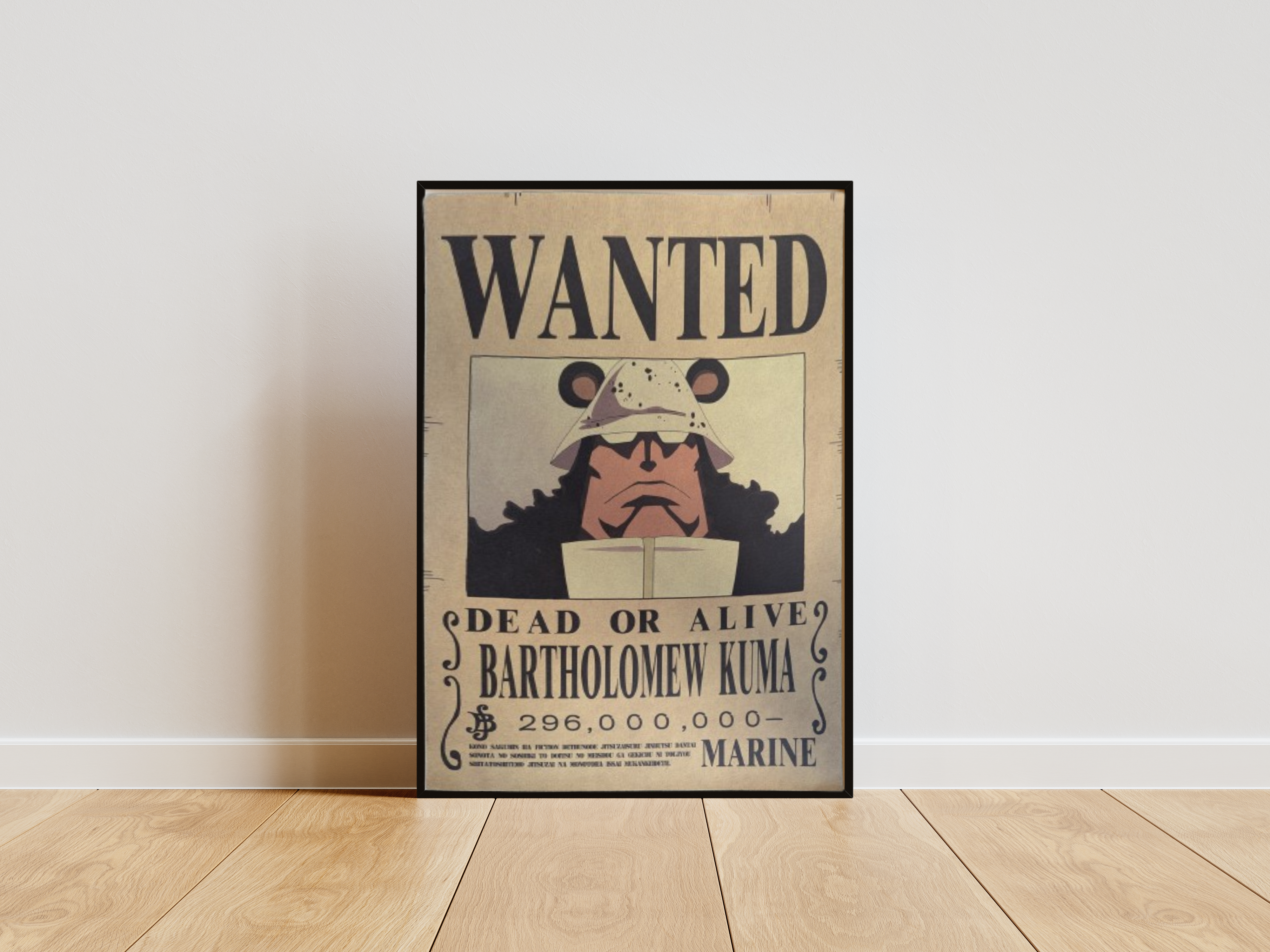 Kuma Affiche Wanted Bartholomew Kuma le Tyran - One Piece format A3 papier vieilli