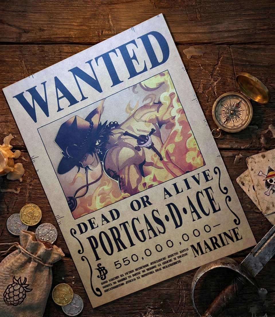 Ace_pirate Affiche Wanted portgas D Ace - One Piece format A3 papier vieilli