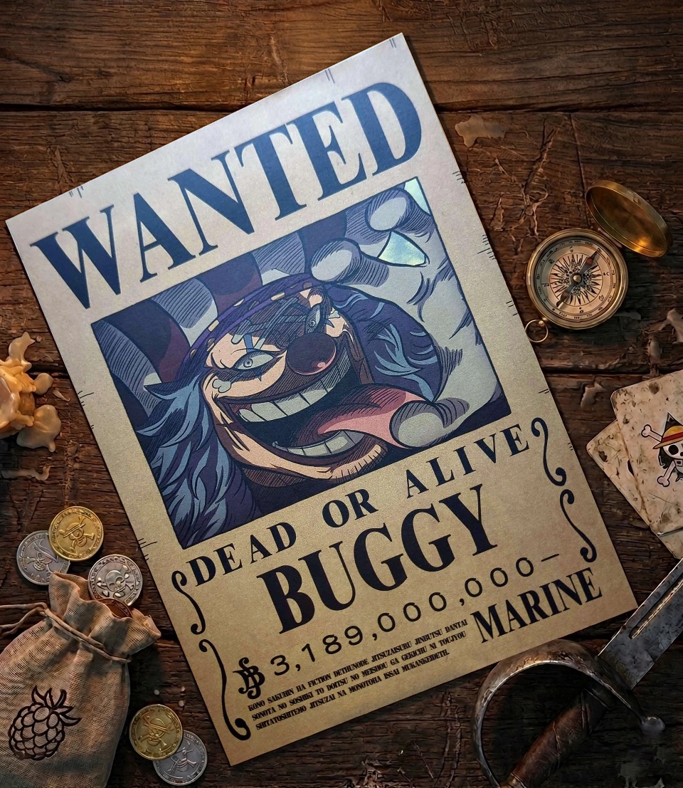 Baggy_pirate Affiche Wanted Baggy - One Piece format A3 papier vieilli