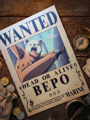 Bepo_pirate Affiche Wanted Bepo - One Piece format A3 papier vieilli