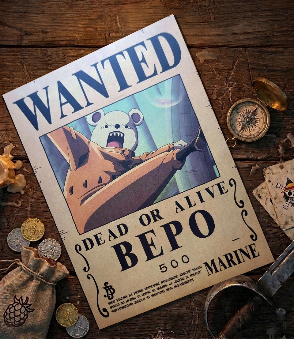 Bepo_pirate Affiche Wanted Bepo - One Piece format A3 papier vieilli