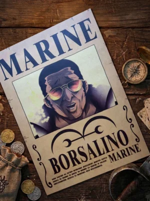 Borsalino_Kizaru_pirate Affiche Wanted Kizaru - One Piece format A3 papier vieilli