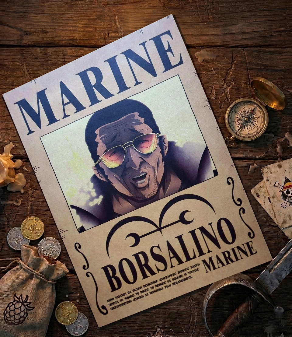 Borsalino_Kizaru_pirate Affiche Wanted Kizaru - One Piece format A3 papier vieilli
