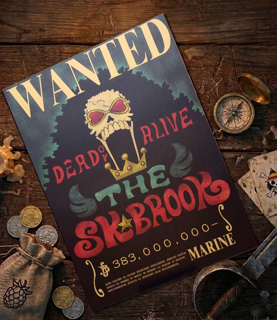 Brook_pirate Affiche Wanted Brook - One Piece format A3 papier vieilli
