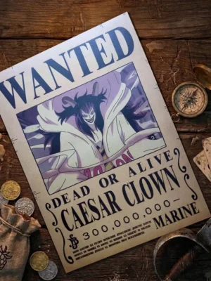Caesar_clown_pirate Affiche Wanted Caesar Clown - One Piece format A3 papier vieilli
