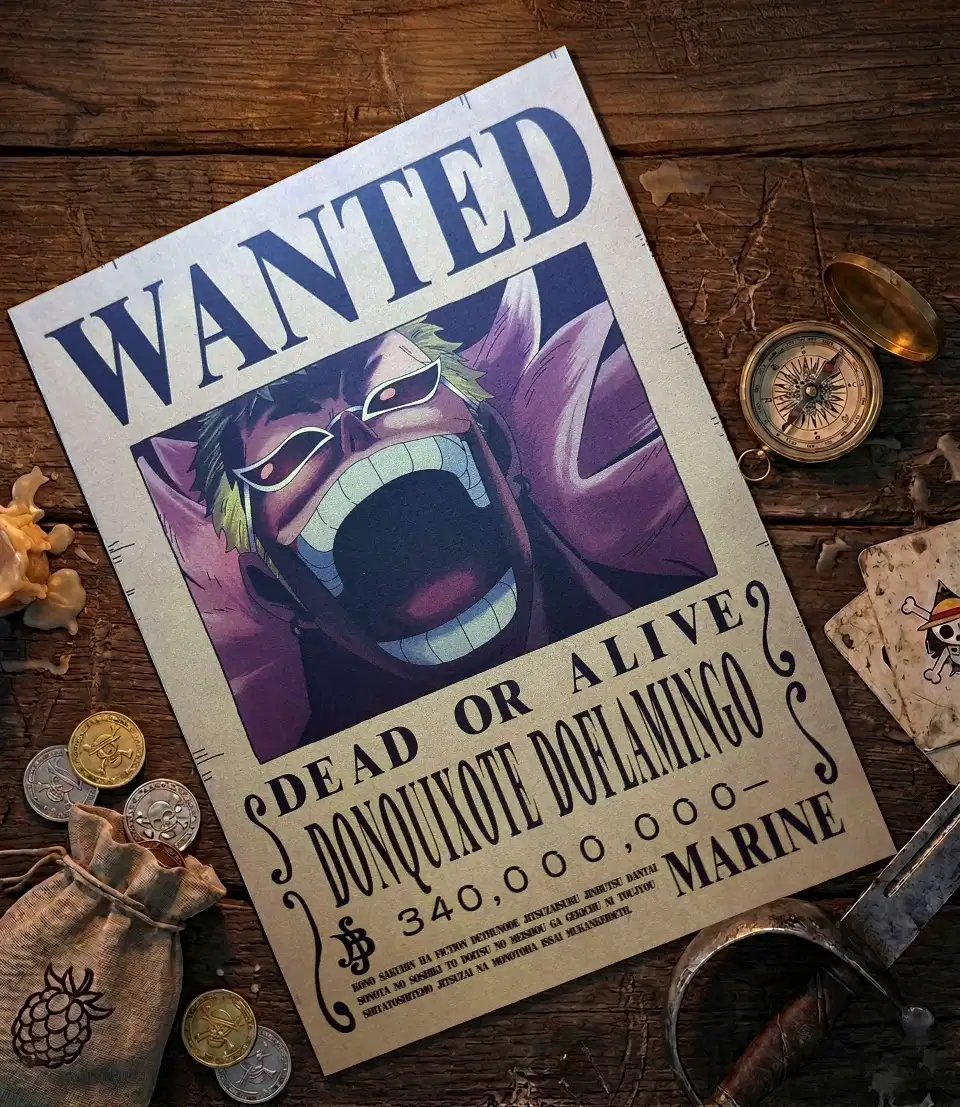 Doflamingo_pirate Affiche Wanted Doflamingo - One Piece format A3 papier vieilli