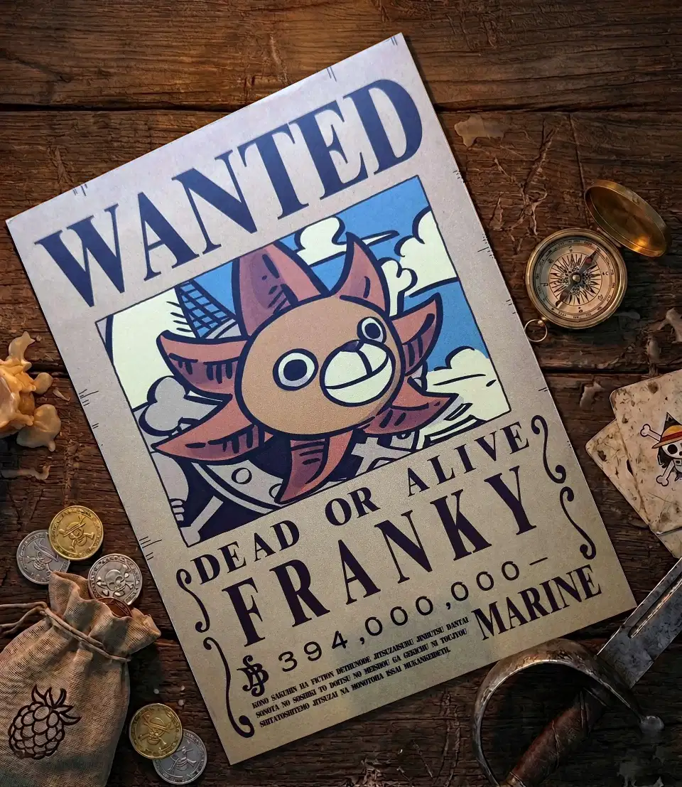 Franky_pirate Affiche Wanted Franky - One Piece format A3 papier vieilli