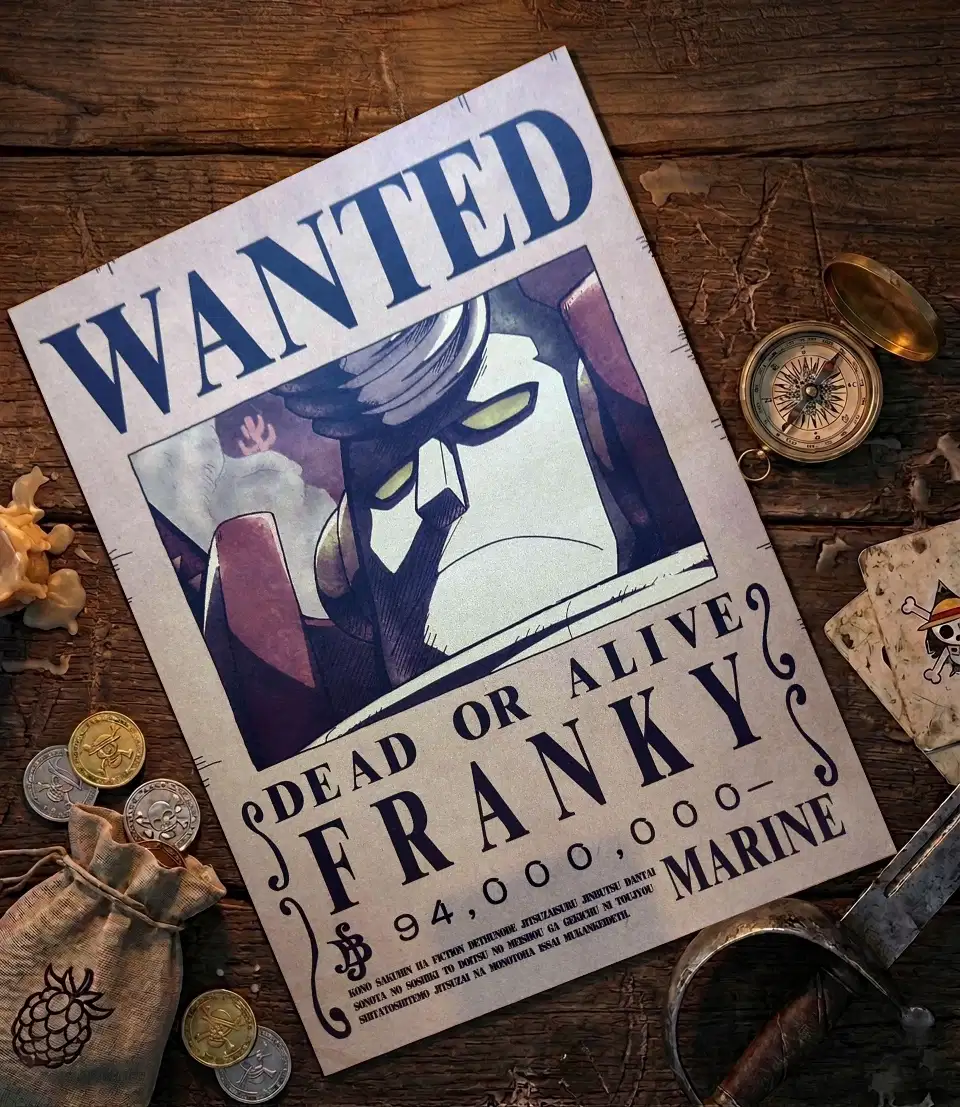 General_Franky Affiche Wanted General Franky - One Piece format A3 papier vieilli