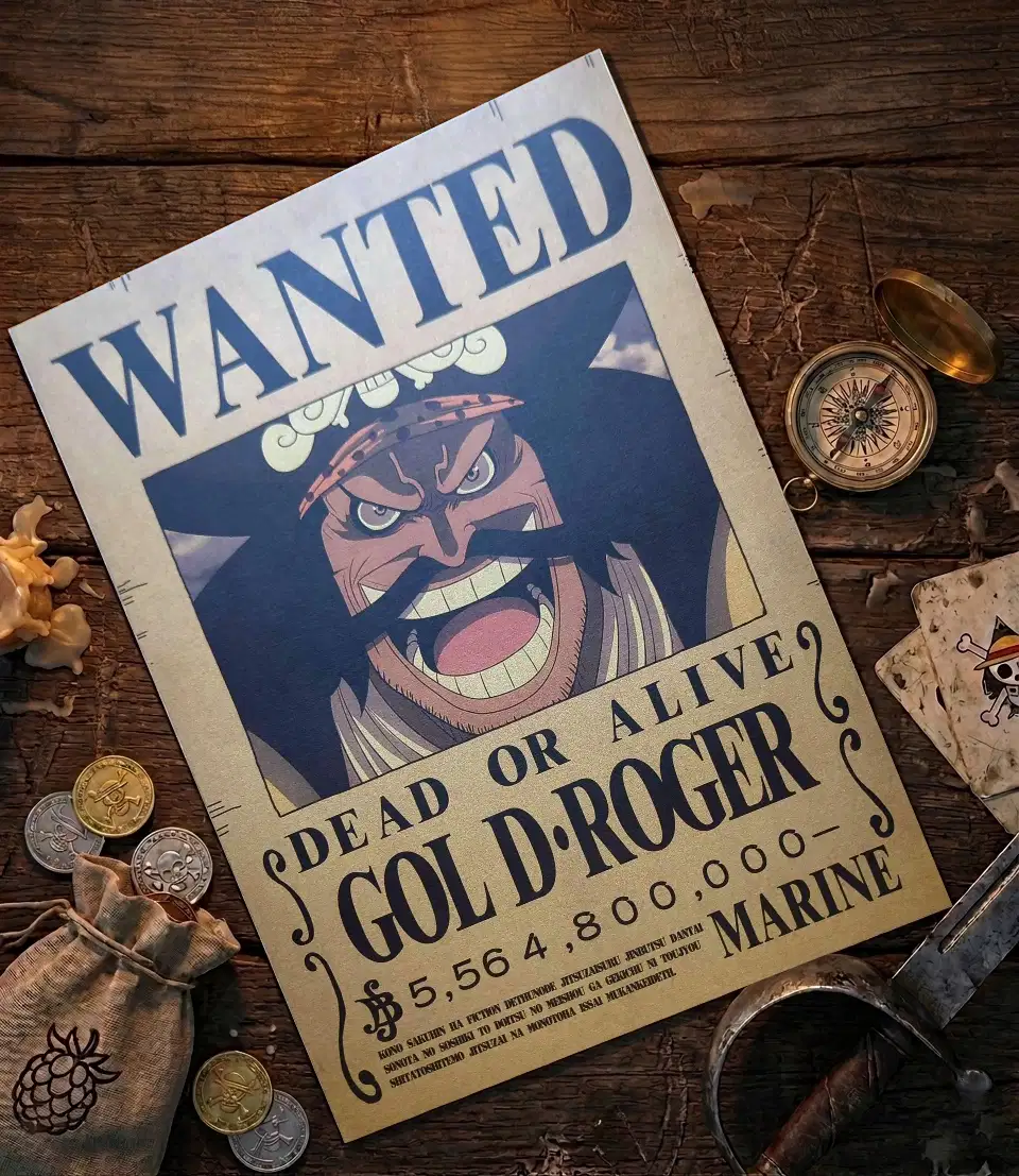 Gol_D_Roger_pirate Affiche Wanted Gol D Roger - One Piece format A3 papier vieilli