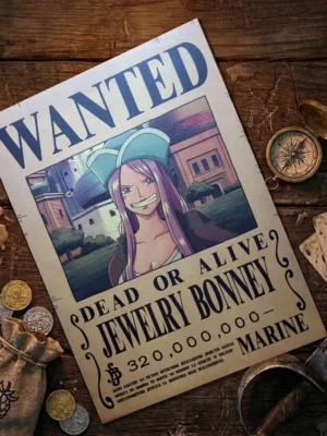 Jewelry_Bonney Affiche Wanted Jewelry Bonney - One Piece format A3 papier vieilli