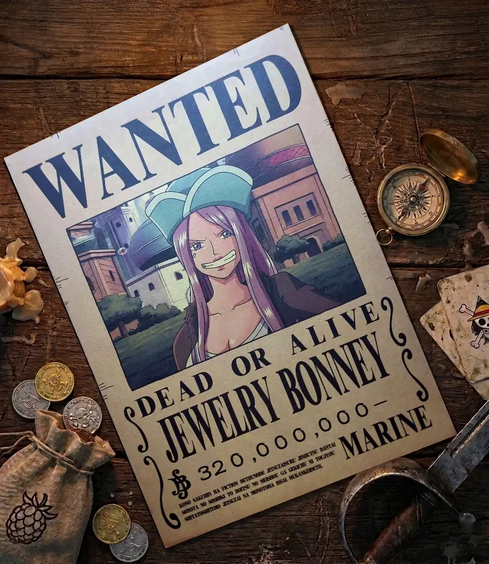 Jewelry_Bonney Affiche Wanted Jewelry Bonney - One Piece format A3 papier vieilli