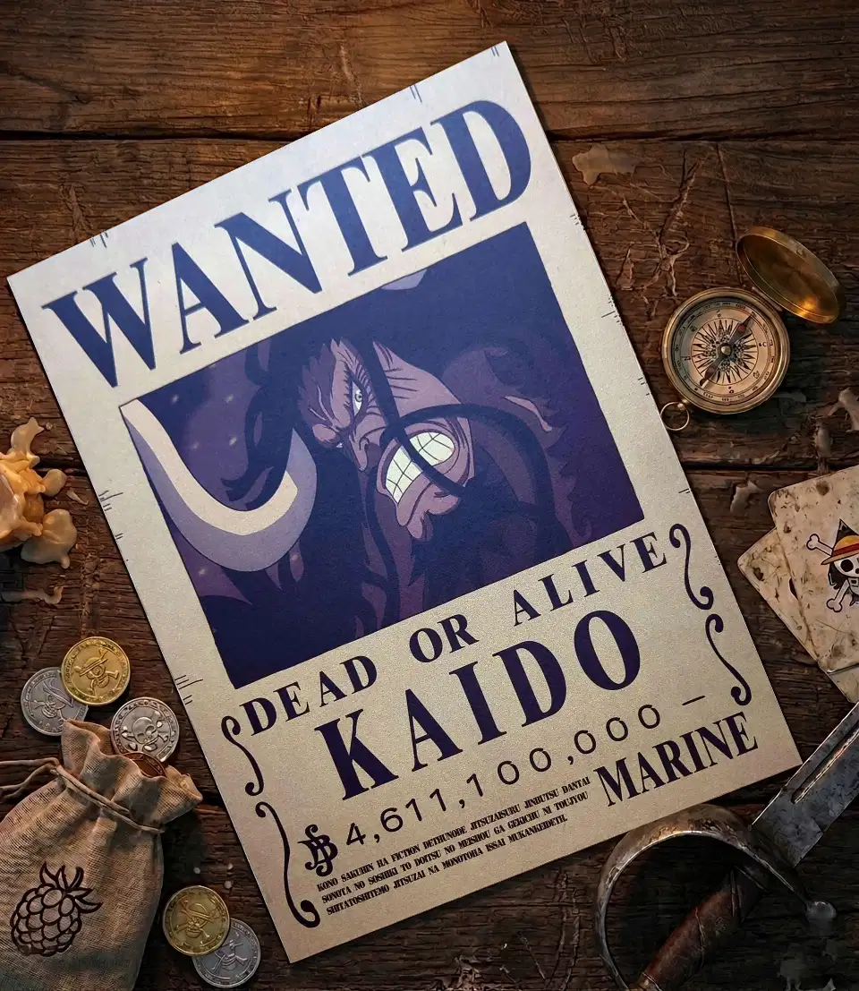 Kaido_pirate Affiche Wanted Kaido - One Piece format A3 papier vieilli