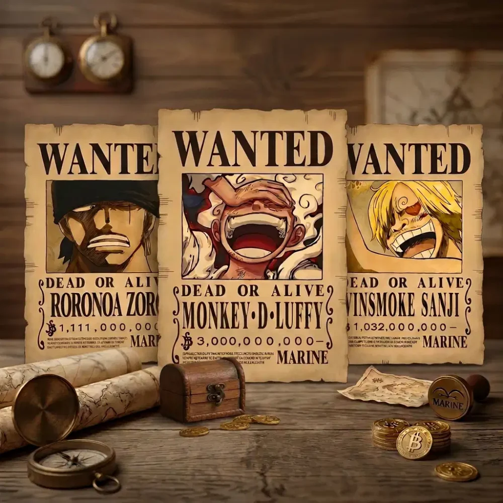 Lot_Monster_Trio Pack Monster Trio Luffy Zoro Sanji format A3 papier vieilli - Wanted Store One Piece