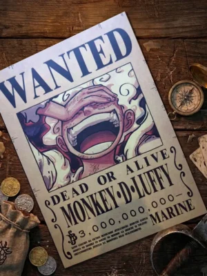 Luffy_Gear5_pirate Affiche Wanted Monkey D Luffy Gear 5 - One Piece format A3 papier vieilli