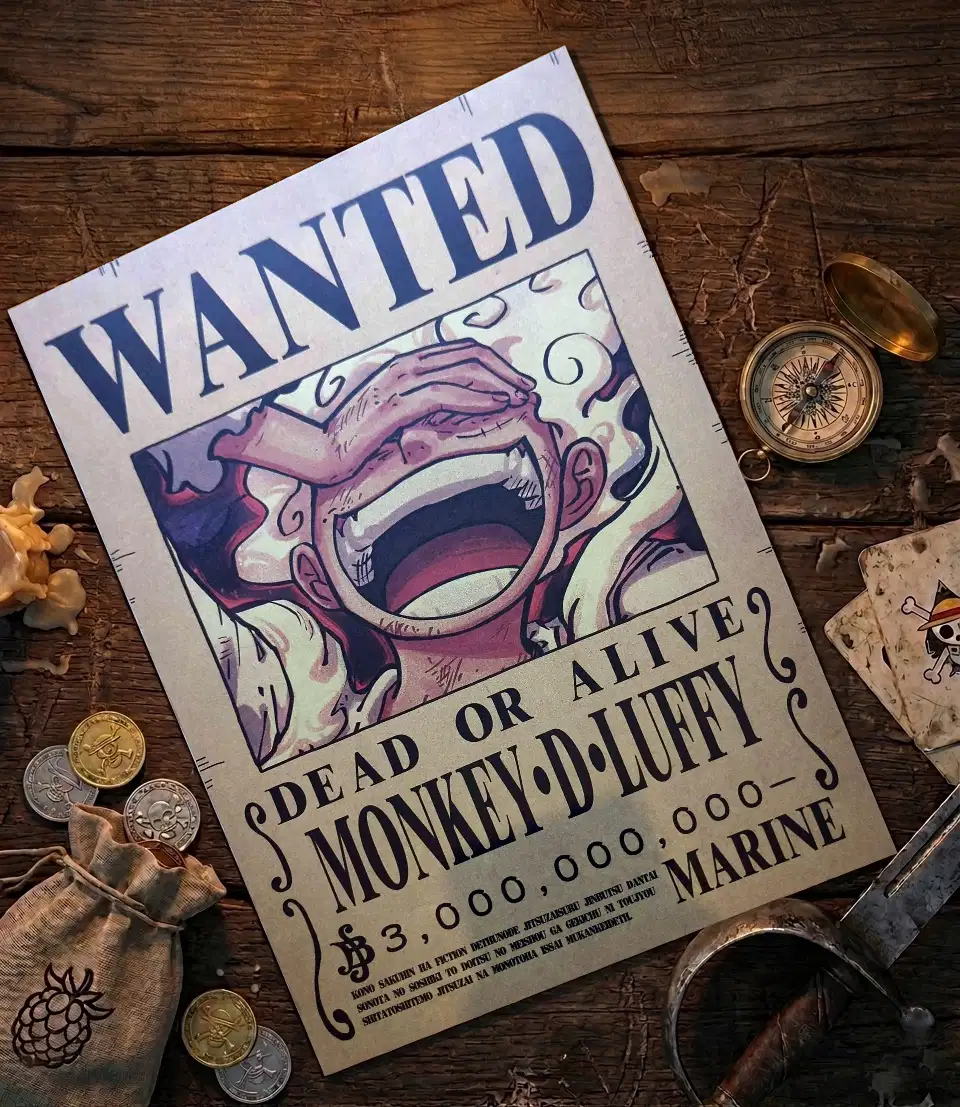 Luffy_Gear5_pirate Affiche Wanted Monkey D Luffy Gear 5 - One Piece format A3 papier vieilli