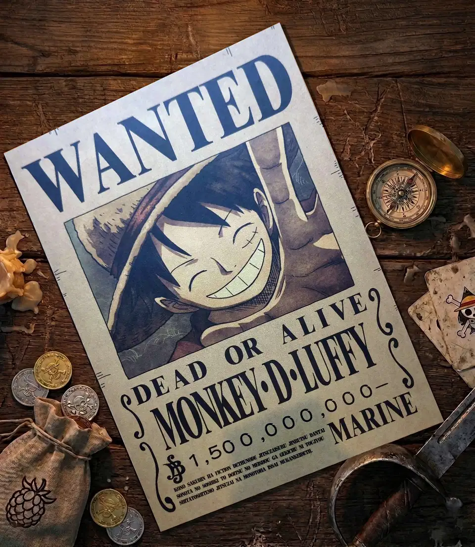 Luffy_pirate Affiche Wanted Monkey D Luffy - One Piece format A3 papier vieilli