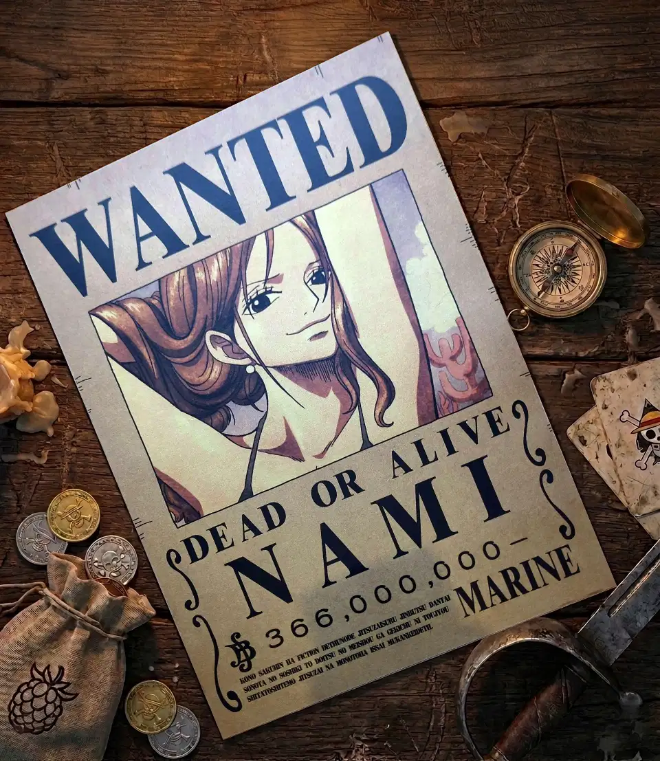Nami_pirate Affiche Wanted Nami - One Piece format A3 papier vieilli