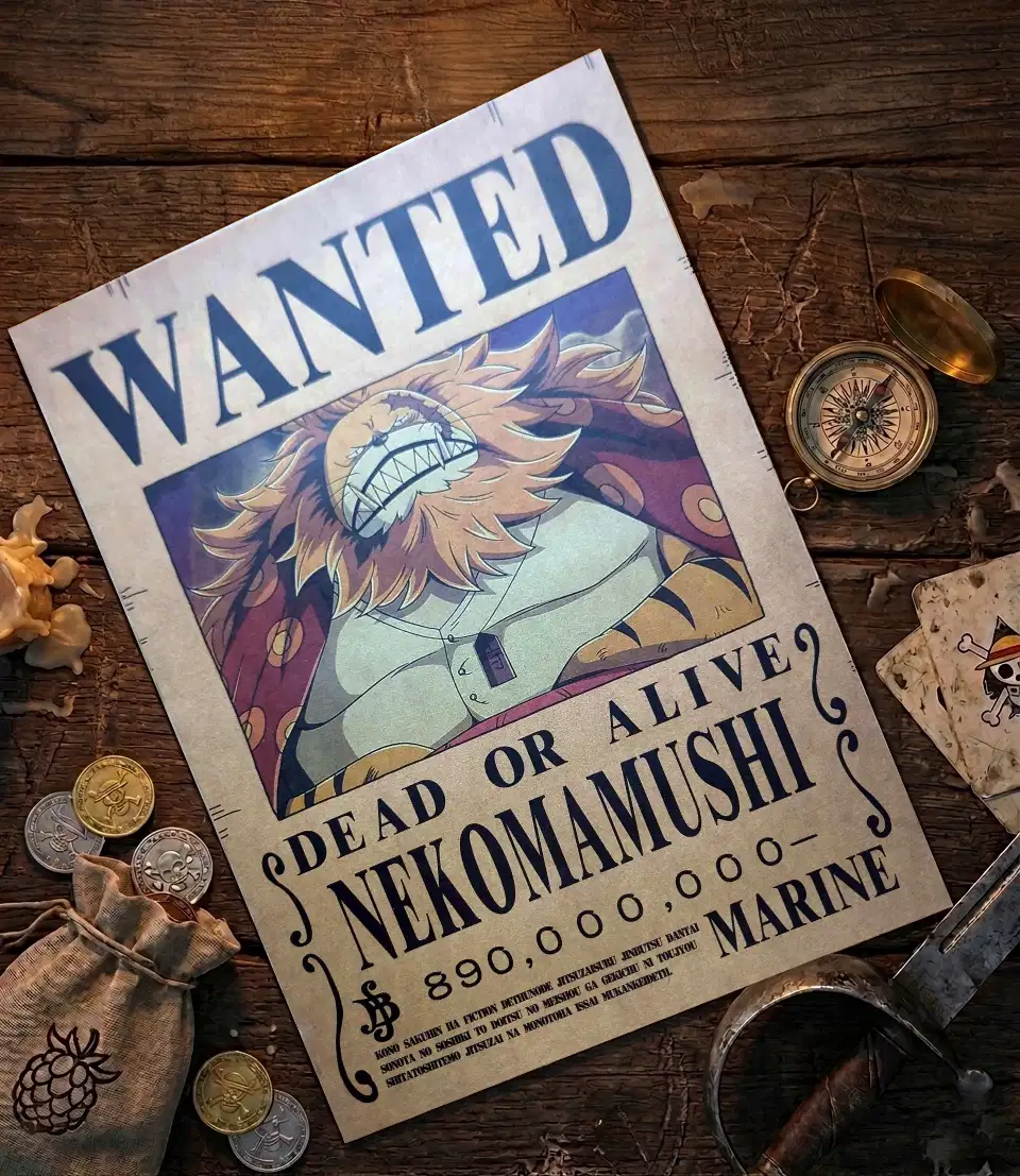 Nekomamushi_pirate Affiche Wanted Nekomamushi - One Piece format A3 papier vieilli