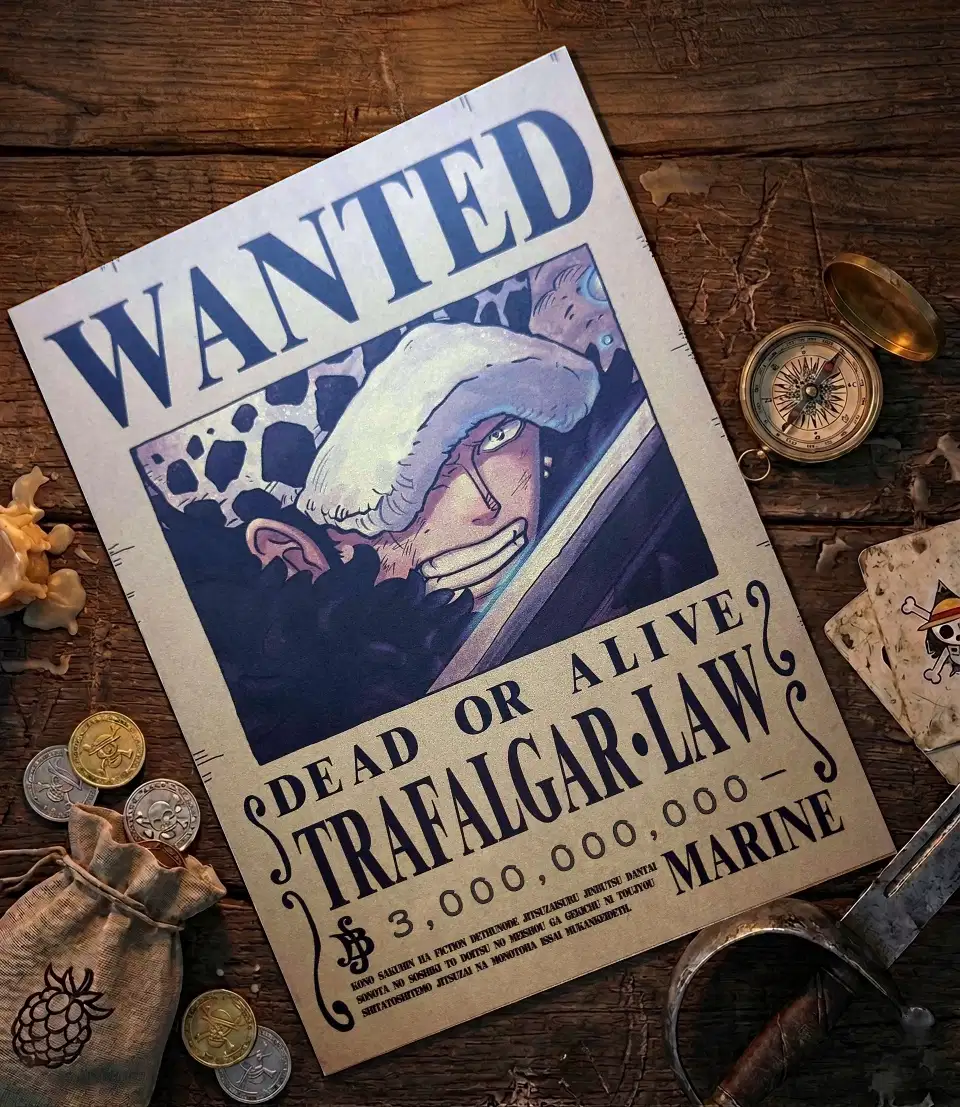 Trafalgar_Law_pirate Affiche Wanted Trafalgar Law - One Piece format A3 papier vieilli
