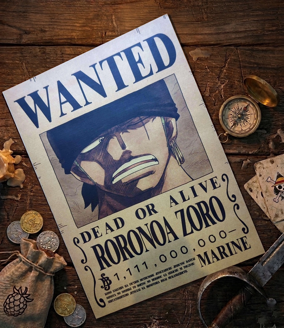 Zoro_pirate Affiche Wanted Roronoa Zoro - One Piece format A3 papier vieilli